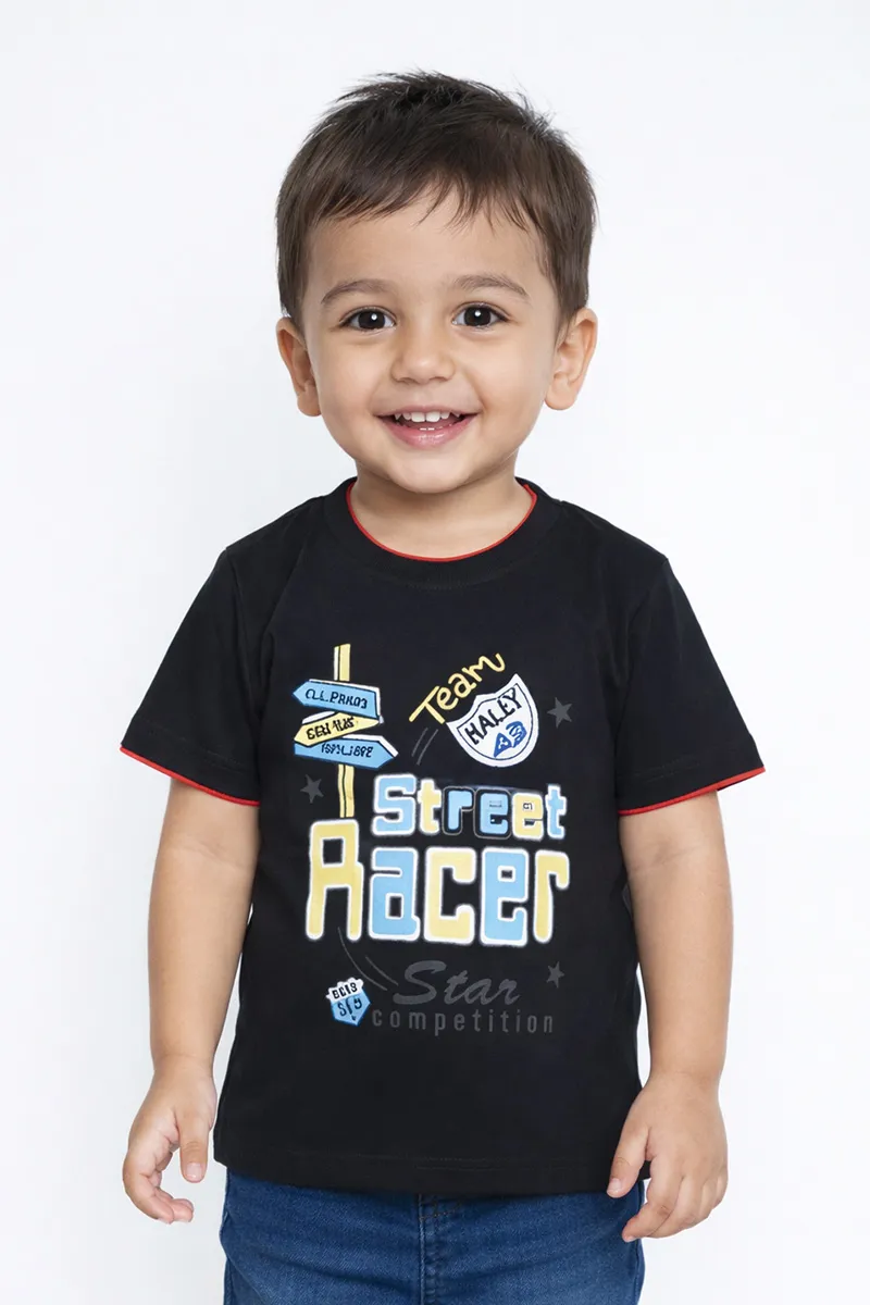 Printed Half Sleeve T-Shirt for Boys,BlackCLBT00325BLA67YR