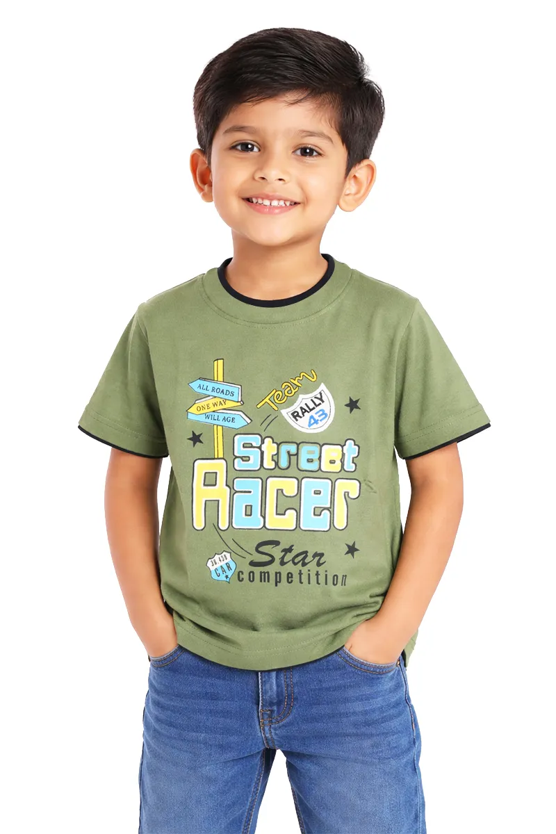 Printed Half Sleeve T-Shirt for Boys,GreenCLBT00325GRE67YR