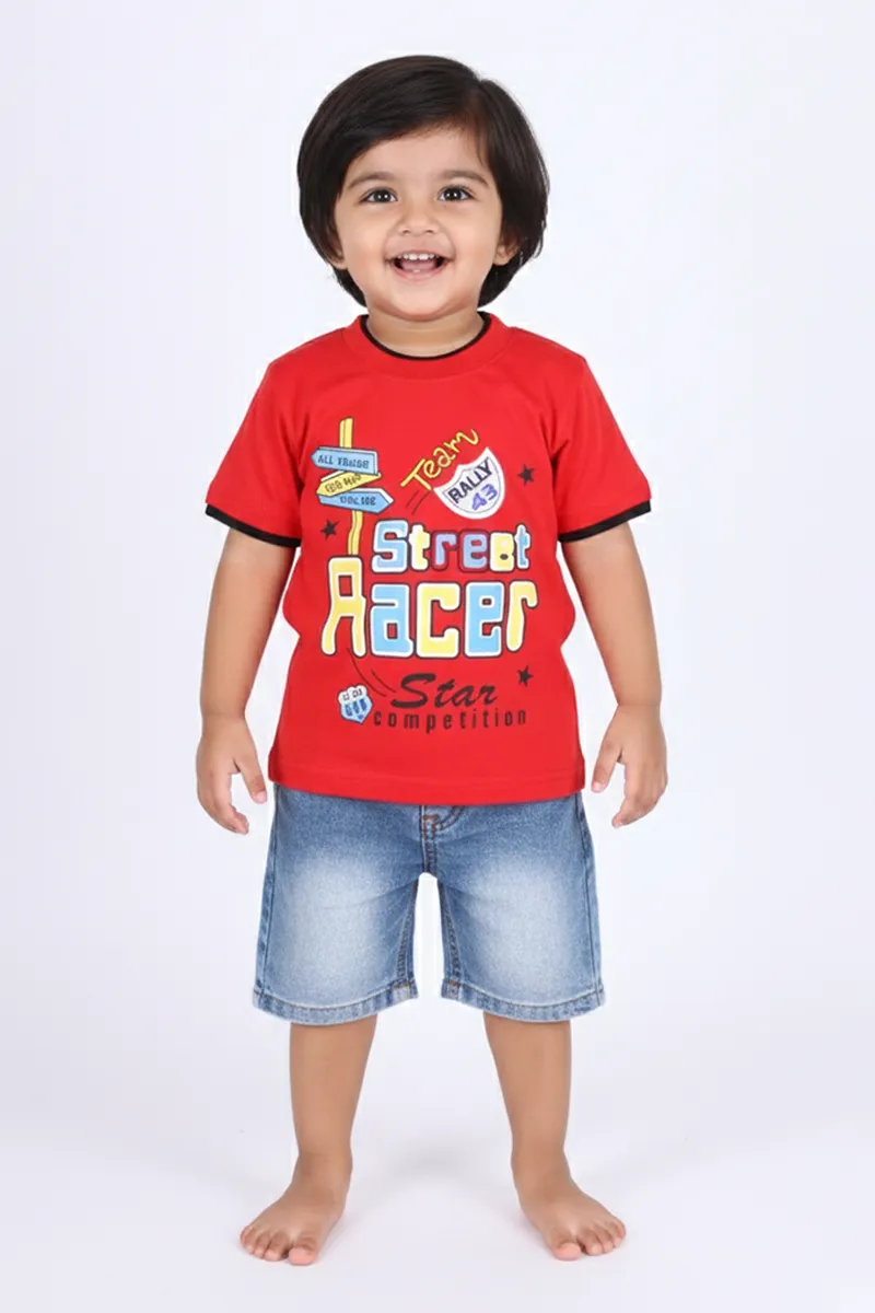 Printed Half Sleeve T-Shirt for Boys,RedCLBT00325RED34YR