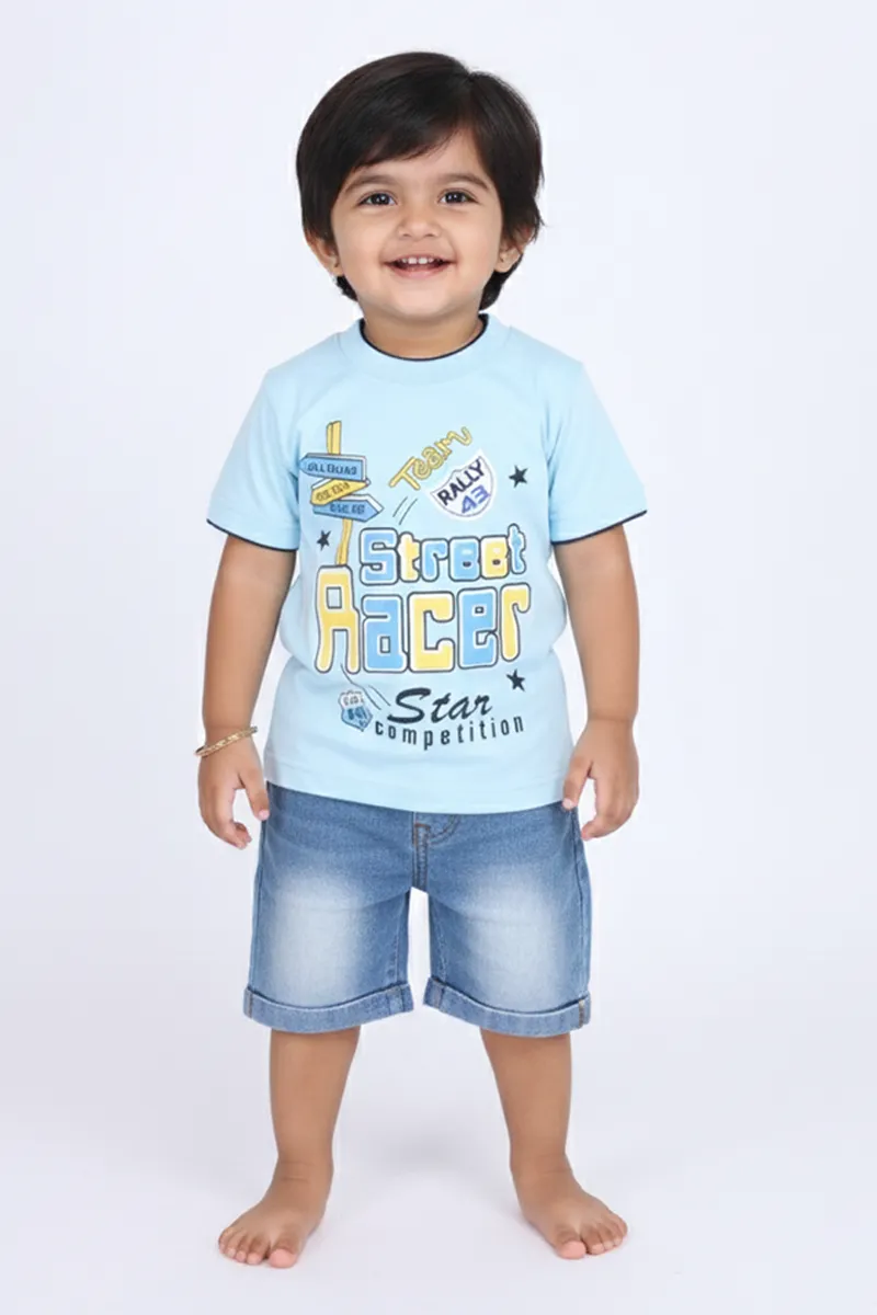 Printed Half Sleeve T-Shirt for Boys,Sky BlueCLBT00325SKY45YR