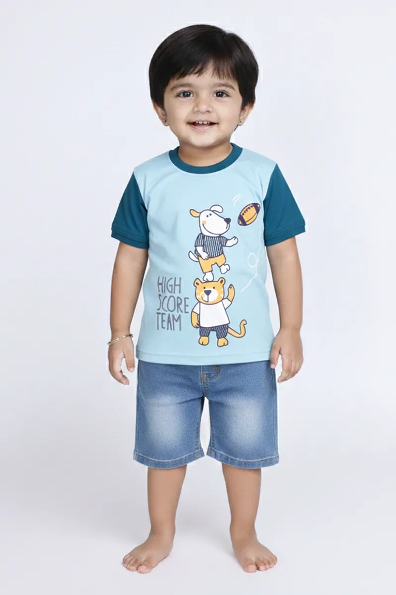 Printed T-Shirt for Boys - Sky Blue CLBT00326SKY67YR