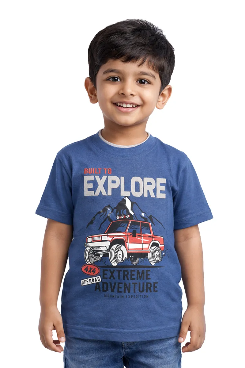 Printed Half Sleeve T-Shirt for Boys,Blue-CLBT00327BLU34YR