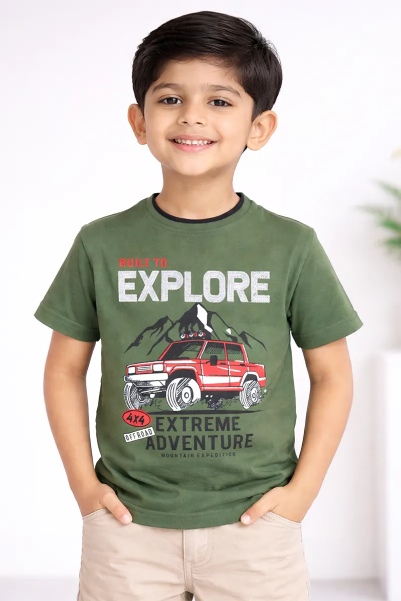 Printed Half Sleeve T-Shirt for Boys,Green-CLBT00327GRN45YR