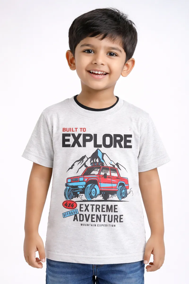 Printed Half Sleeve T-Shirt for Boys,Light Grey-CLBT00327LGRE67YR