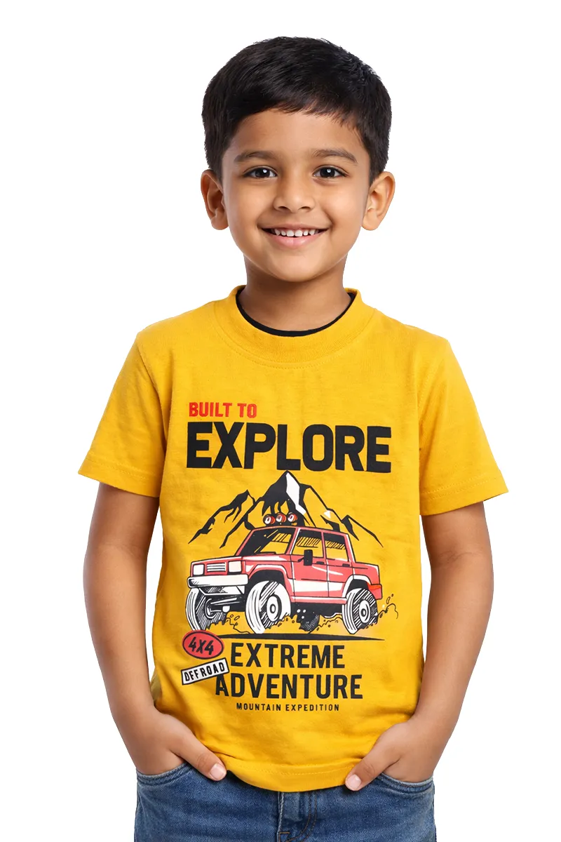 Printed Half Sleeve T-Shirt for Boys,Mustard-CLBT00327MUS45YR