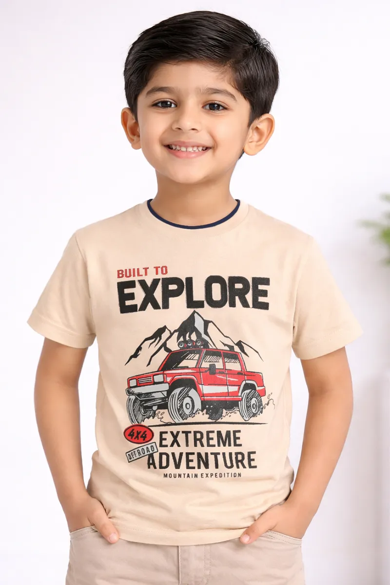 Printed Half Sleeve T-Shirt for Boys,Peach-CLBT00327PEA67YR