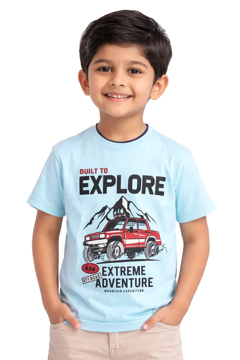 Printed Half Sleeve T-Shirt for Boys,Sky Blue-CLBT00327SKY34YR