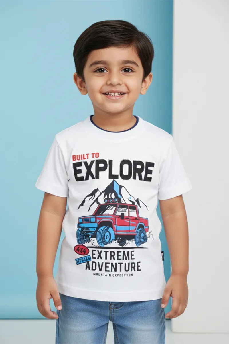 Printed Half Sleeve T-Shirt for Boys,White-CLBT00327WHI45YR