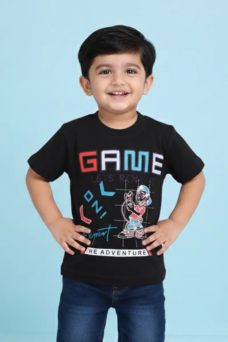 Printed Half Sleeve T-Shirt for Boys - Black CLBT00368BLA78YR