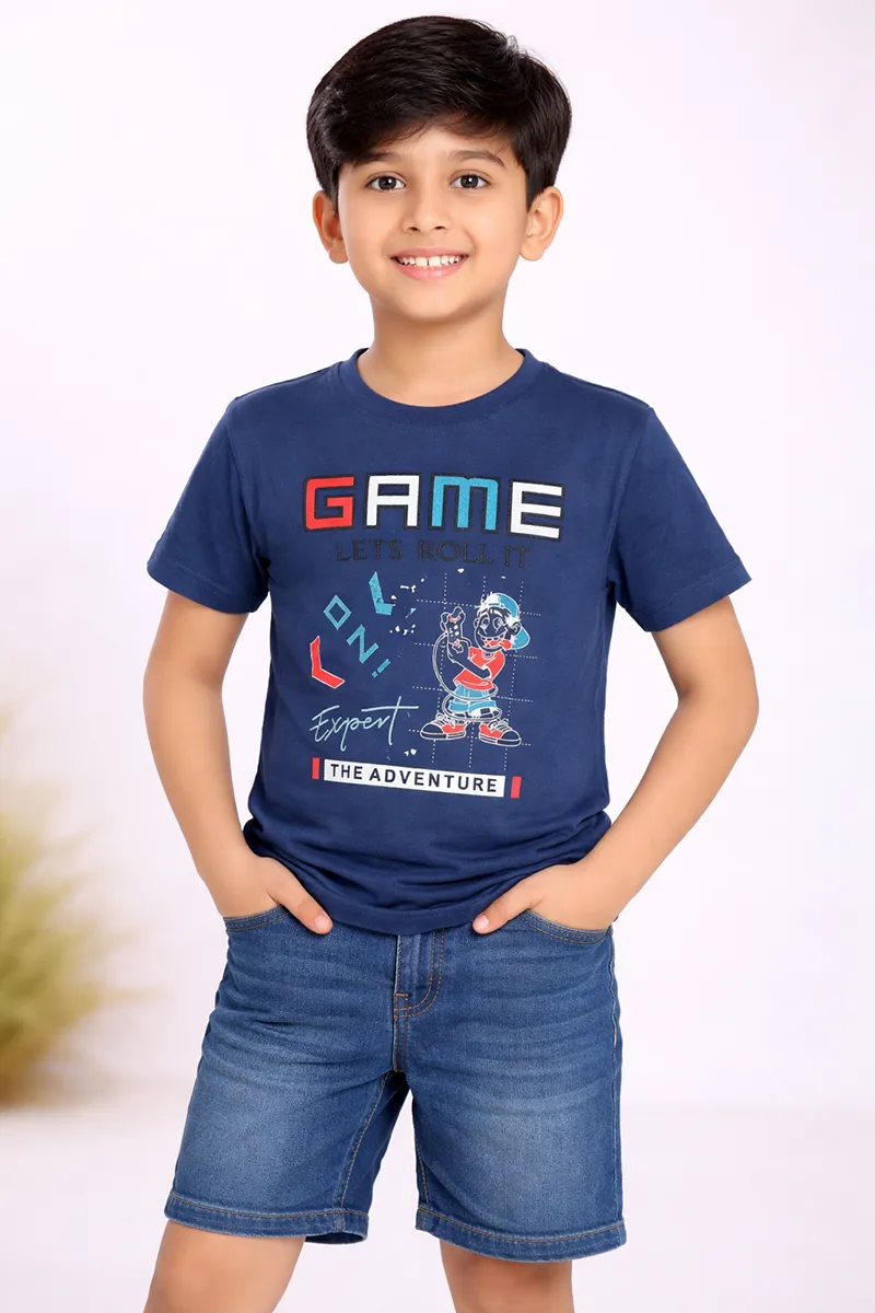 Printed Half Sleeve T-Shirt for Boys - Blue