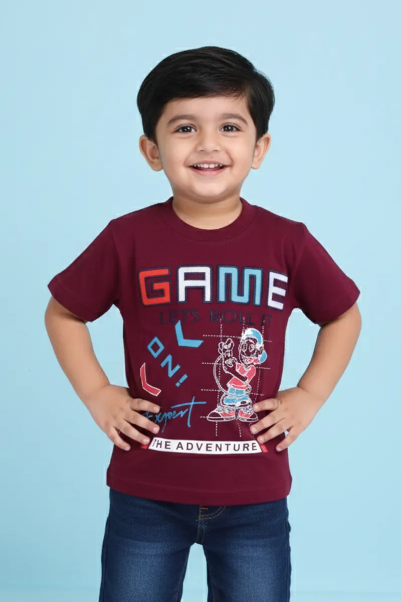 Printed Half Sleeve T-Shirt for Boys - Burgundy CLBT00368BUR78YR