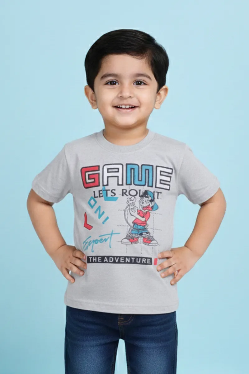 Printed Half Sleeve T-Shirt for Boys - Light Grey CLBT00368LIG78YR
