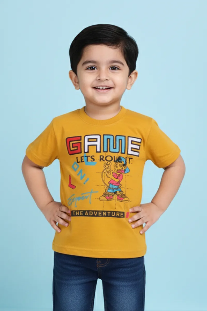 Printed Half Sleeve T-Shirt for Boys - Mustard CLBT00368MUS78YR