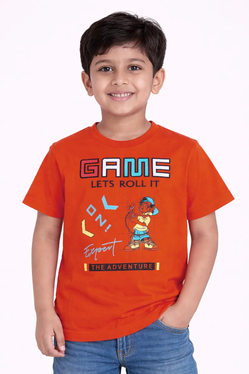 Printed Half Sleeve T-Shirt for Boys - Orange CLBT00368ORA78YR