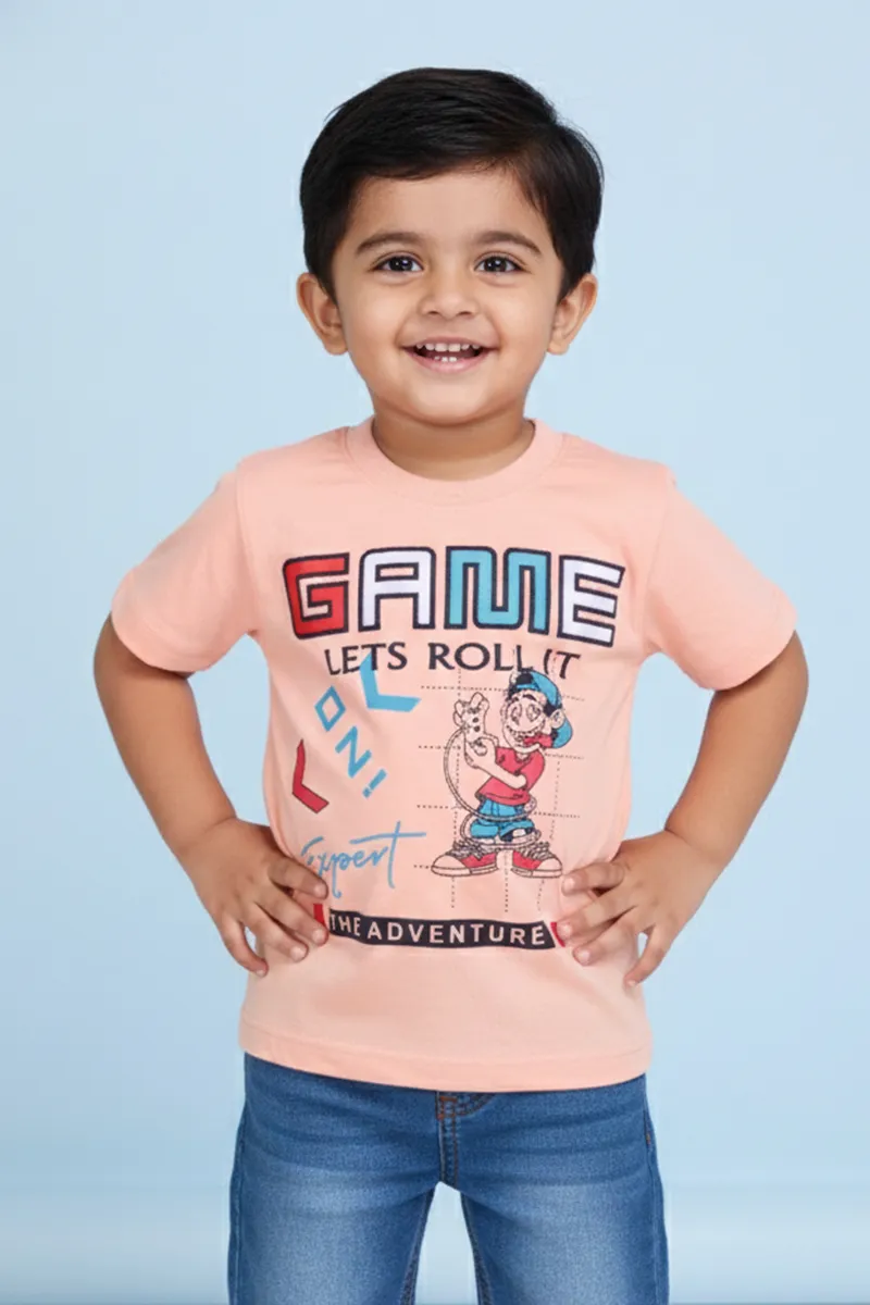Printed Half Sleeve T-Shirt for Boys - Peach CLBT00368PEA78YR