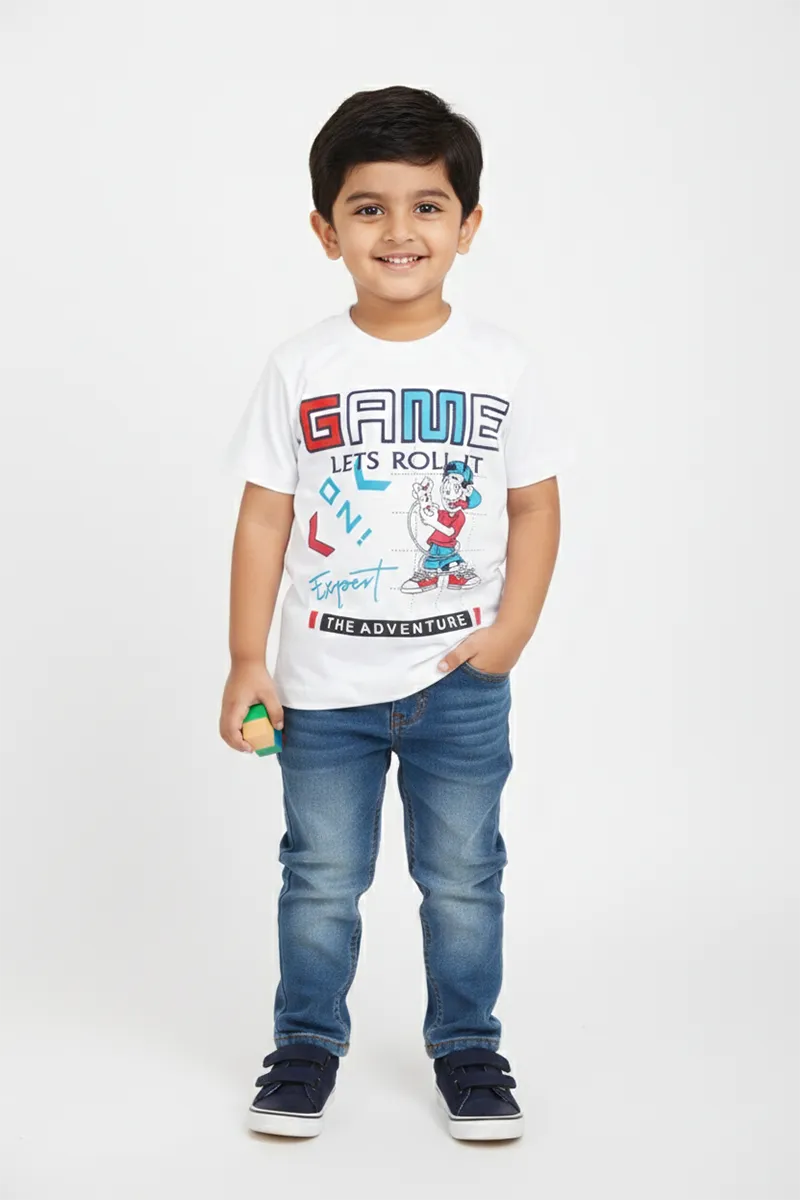 Printed Half Sleeve T-Shirt for Boys - White CLBT00368WHI78YR