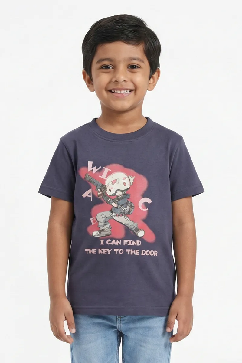 Cotton Printed T-Shirt for Boys - Navy Blue
