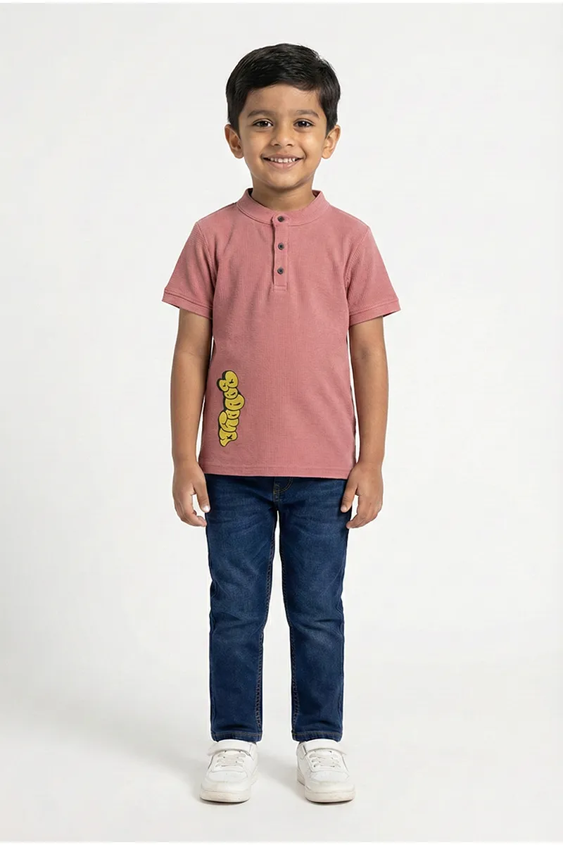 Mandarin Collar T-Shirt for Boys - Rust