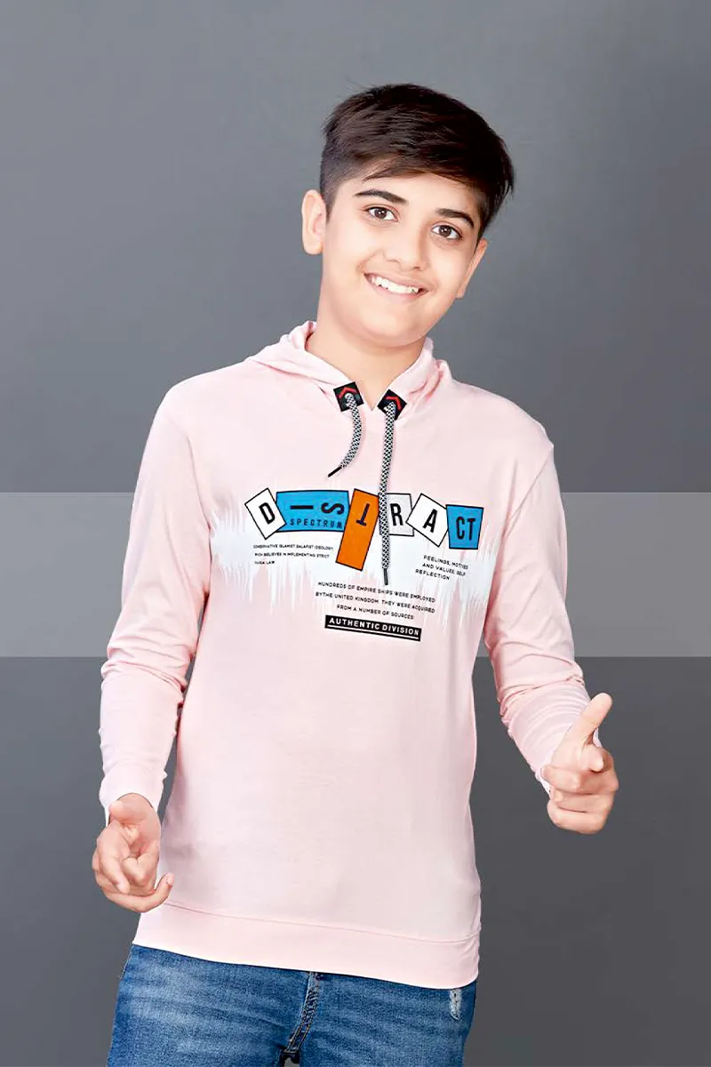 Hooded T-Shirt for Boys - Baby Pink