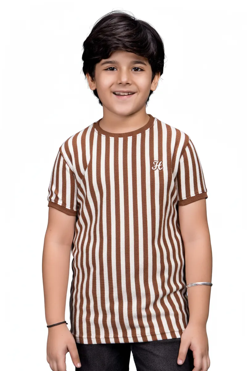 Cotton Striped T-Shirt for Boys - Brown CLBT00501BRO910YRS