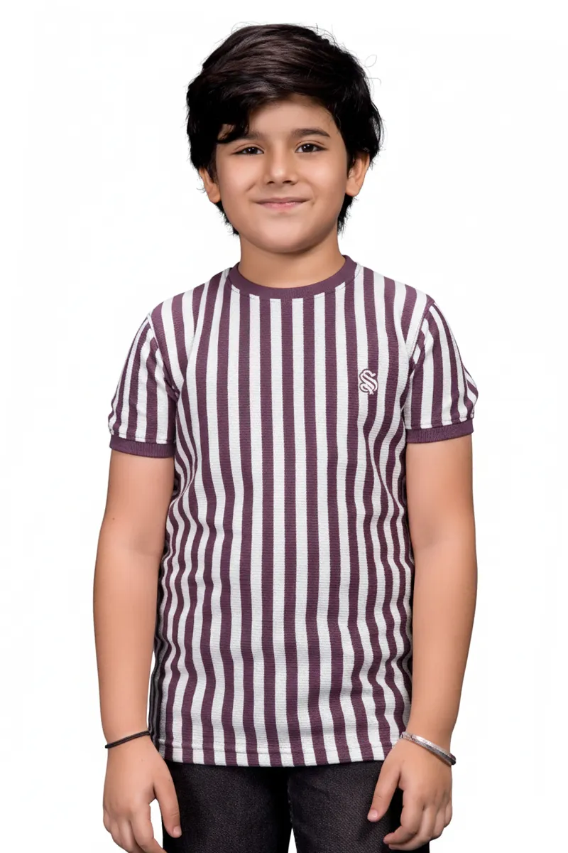 Cotton Striped T-Shirt for Boys - Burgundy CLBT00501BUR89YRS