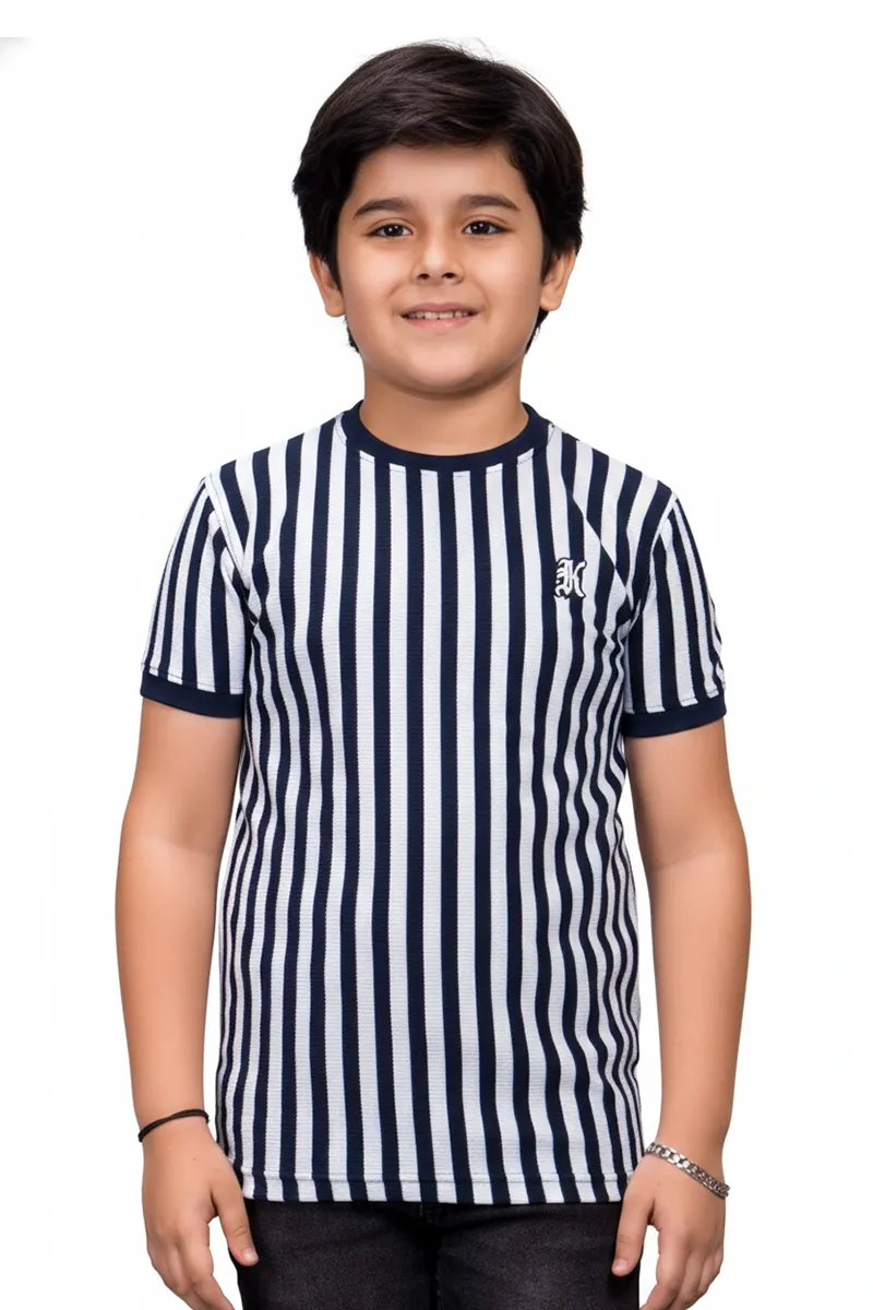 Cotton Striped T-Shirt for Boys - Navy Blue