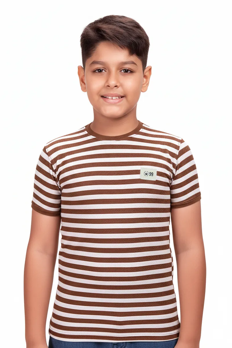 Cotton Striped T-Shirt for Boys - Brown CLBT00502BRO56YRS
