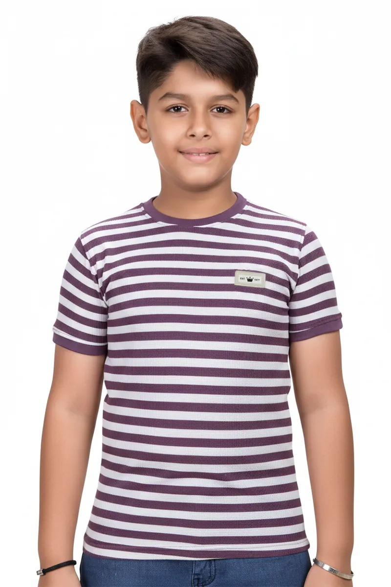 Cotton Striped T-Shirt for Boys - Burgundy CLBT00502BUR56YRS
