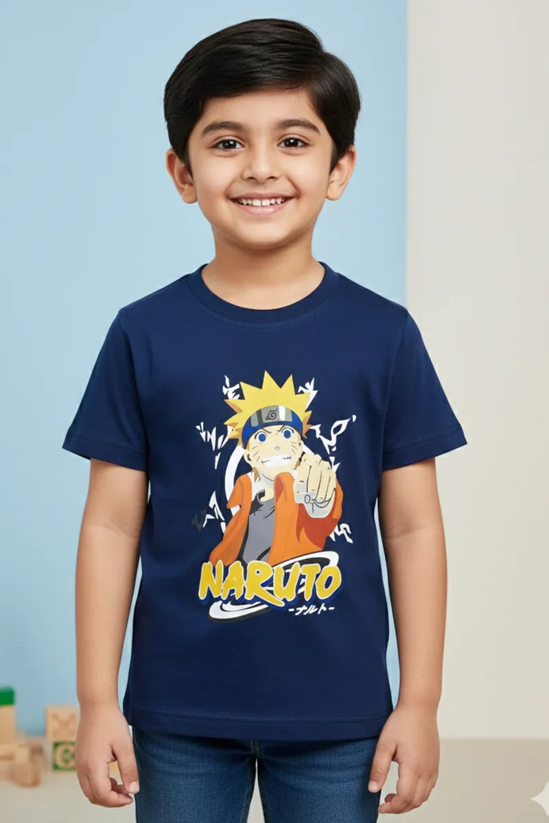 Cotton Printed Casual T-Shirt for Boys - Blue