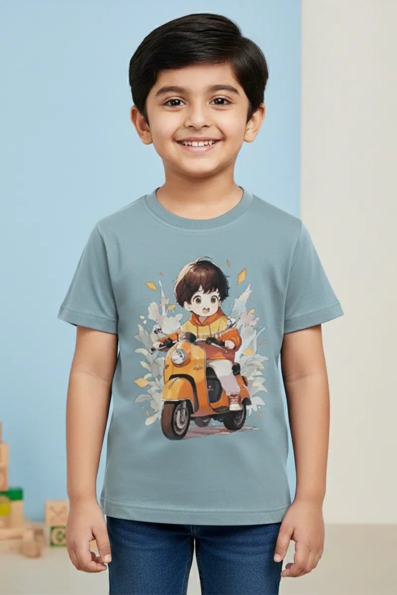 Cotton Printed Casual T-Shirt for Boys - Blue Grey