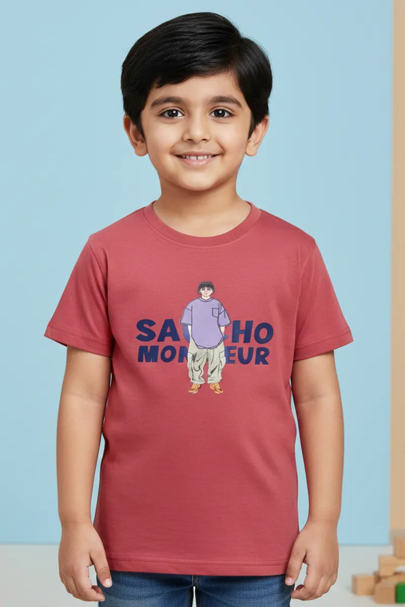 Cotton Printed Casual T-Shirt for Boys - Coral CLBT00561COR1112YR