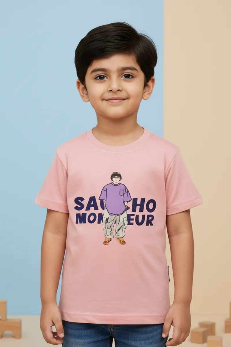 Cotton Printed Casual T-Shirt for Boys - Peach CLBT00561PEA34YR