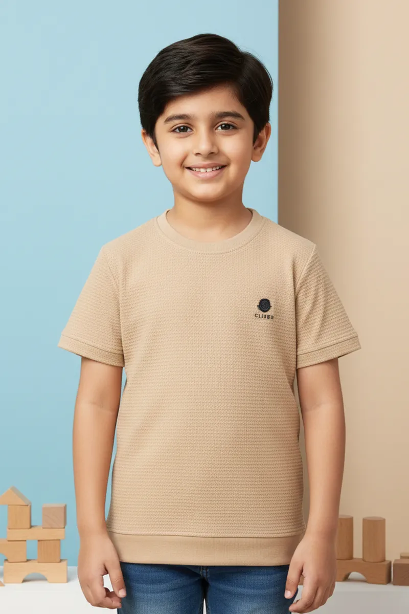 Cotton Solid Casual T-Shirt for Boys - Beige