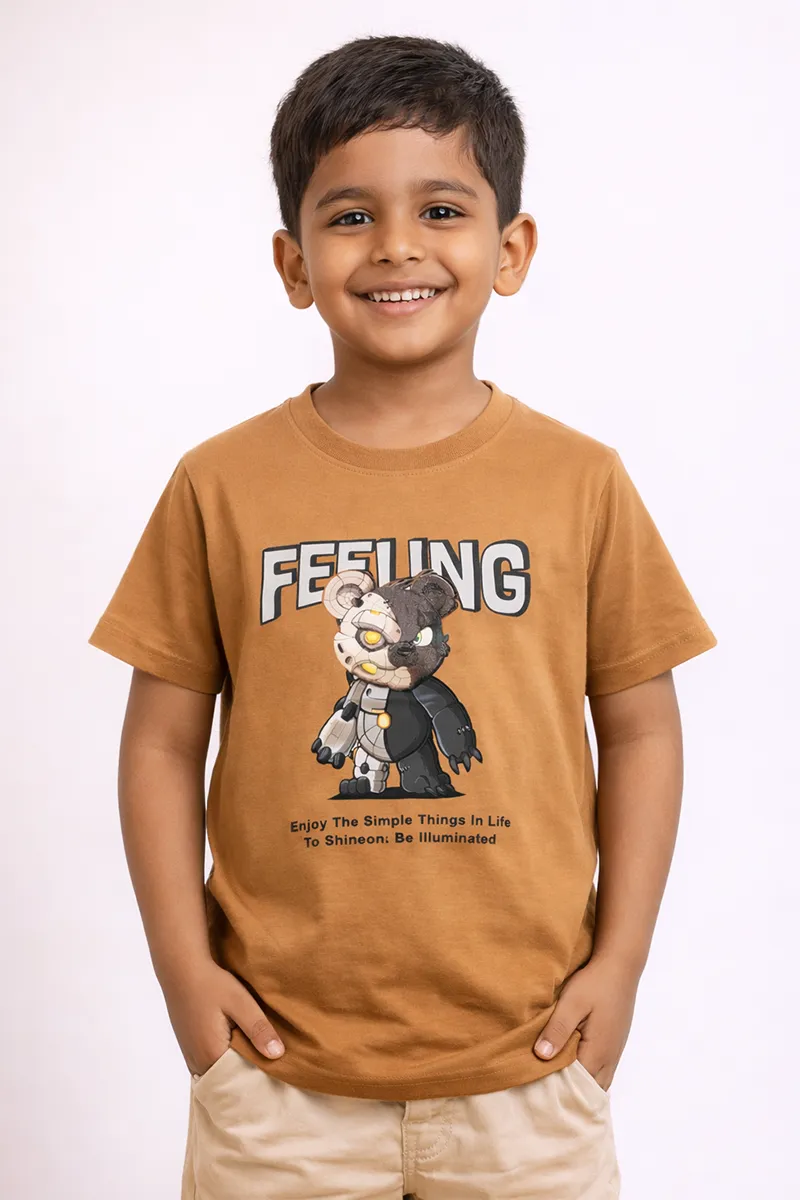 Cotton Printed Casual T-Shirt for Boys - Brown