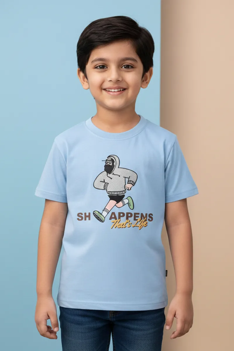 Cotton Printed Casual T-Shirt for Boys - Sky Blue
