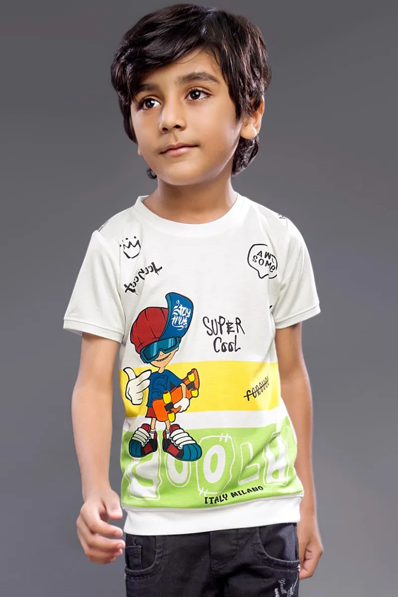 Cotton Printed T-Shirt for Boys - White