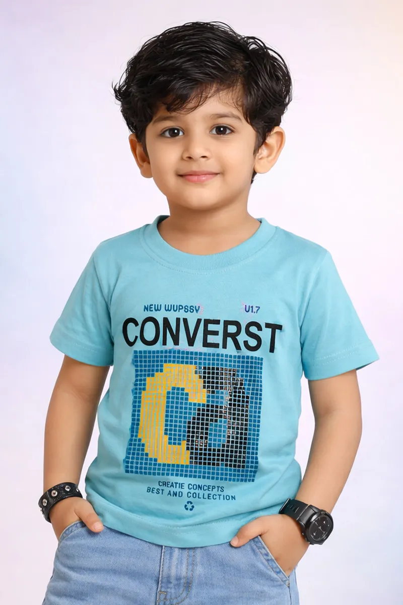Printed T-Shirt for Boys - Aqua CLBT00618AQU1314
