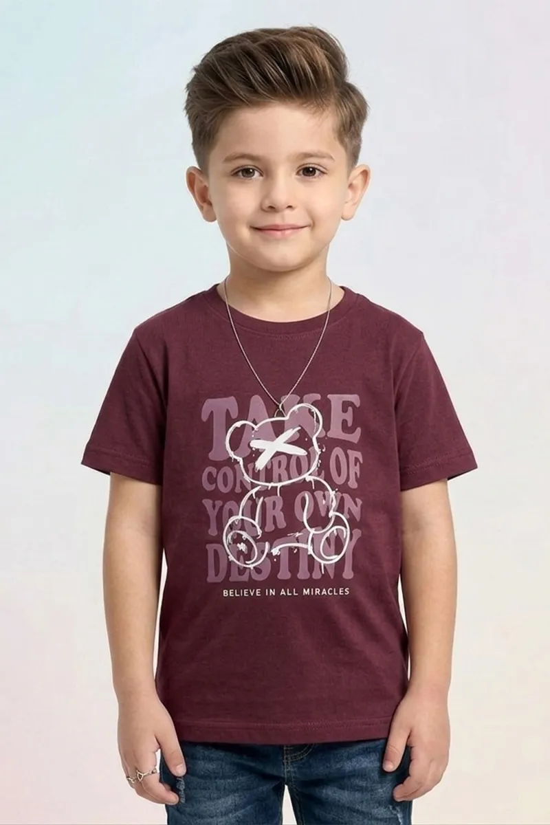 Printed T-Shirt for Boys - Burgundy CLBT00630BUR1516