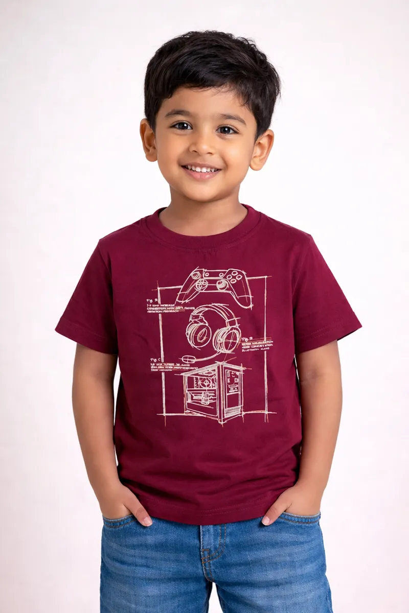 Printed T-Shirt for Boys - Burgundy CLBT00658BUR56YR
