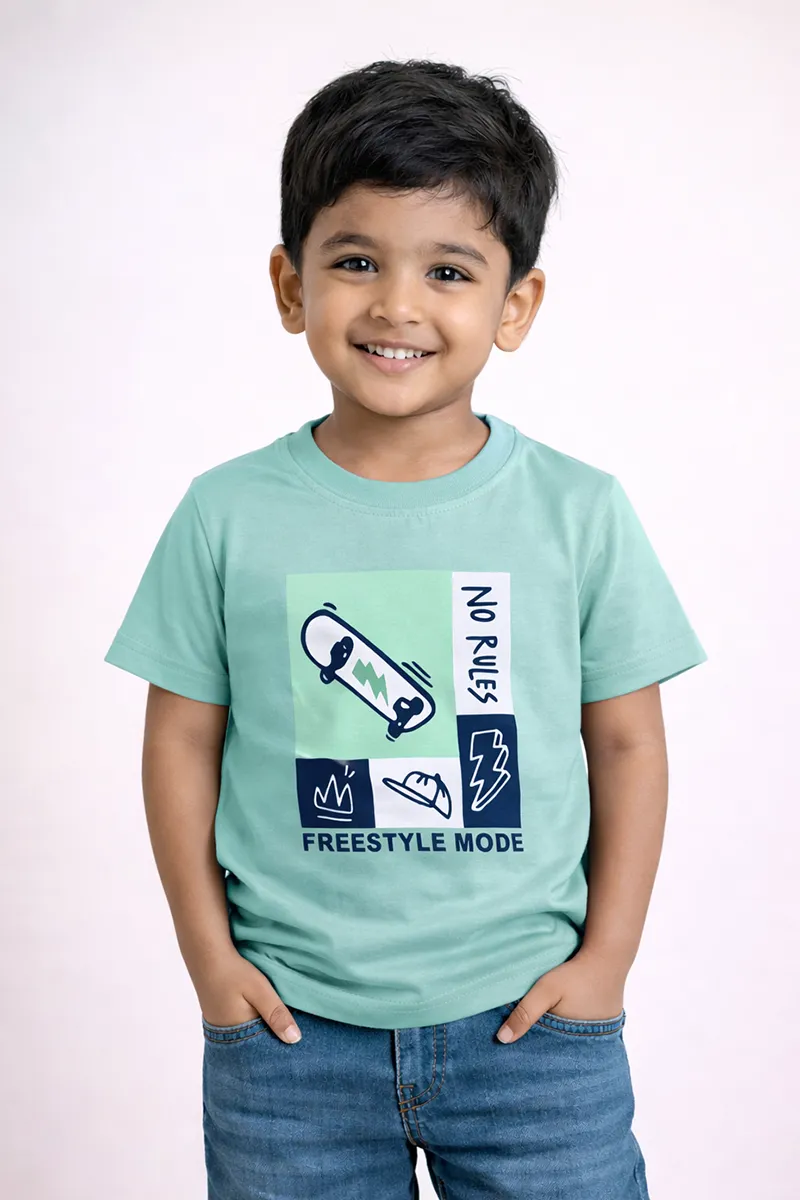 Printed T-Shirt for Boys - Aqua CLBT00662AQU78YR