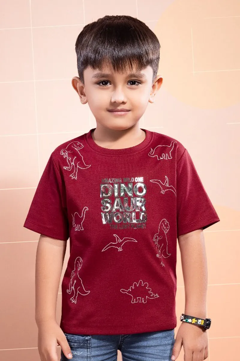 Cotton Printed T-Shirt for Boys - Maroon CLBT0074MAR12YRS