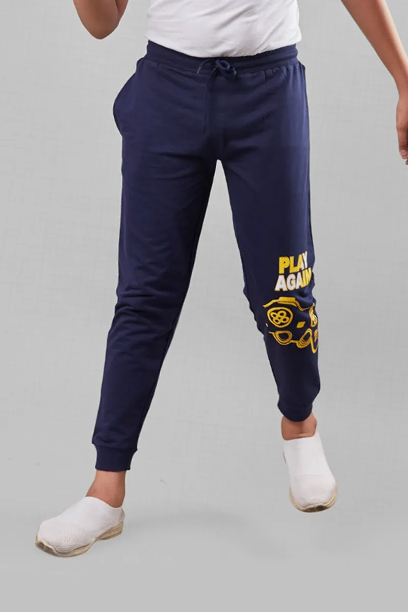 Cotton Printed Track Pant for Boys - Navy Blue
