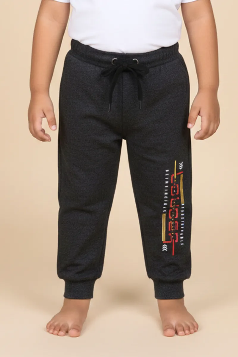 Printed Track Pant for Boys - Charcoal Melange