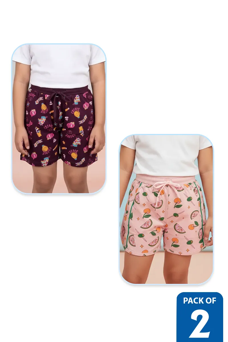 Pack of 2 Shorts for Girls - Multicolor