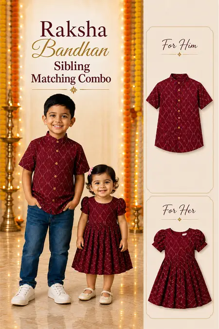 Raksha Bandhan Sibling Matching Combo - Shirt & Frock for Boys and Girls
