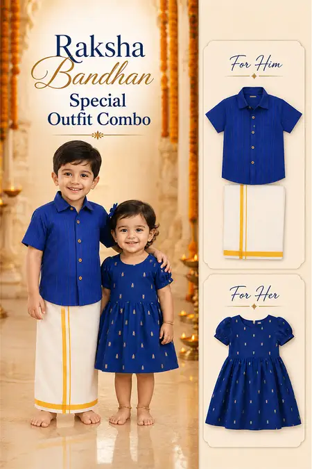 Raksha Bandhan Special Outfit Combo - Frock, Shirt & Dhoti Set for Boys and Girls