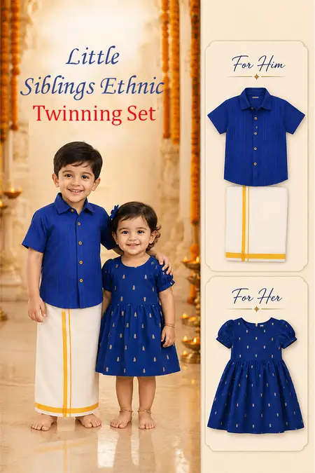 Little Siblings Ethnic Twinning Set - Frock, Shirt & Dhoti Set for Boys and Girls