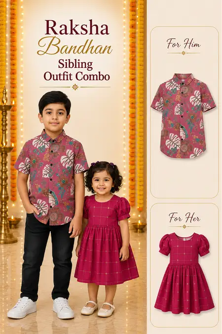 Raksha Bandhan Sibling Outfit Combo - Shirt & Frock for Boys and Girls