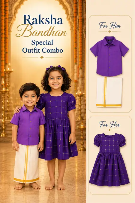 Raksha Bandhan Special Outfit Combo - Frock, Shirt & Dhoti Set for Boys and Girls