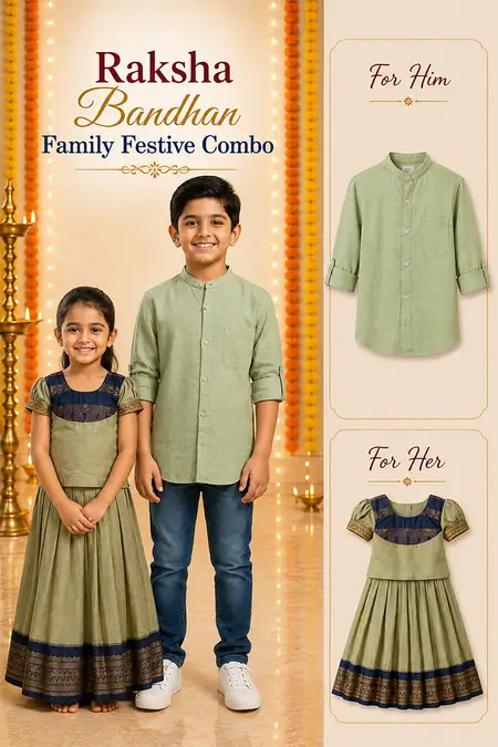 Raksha Bandhan Family Festive Combo - Shirt & Pattu Pavadai for Boys and Girls